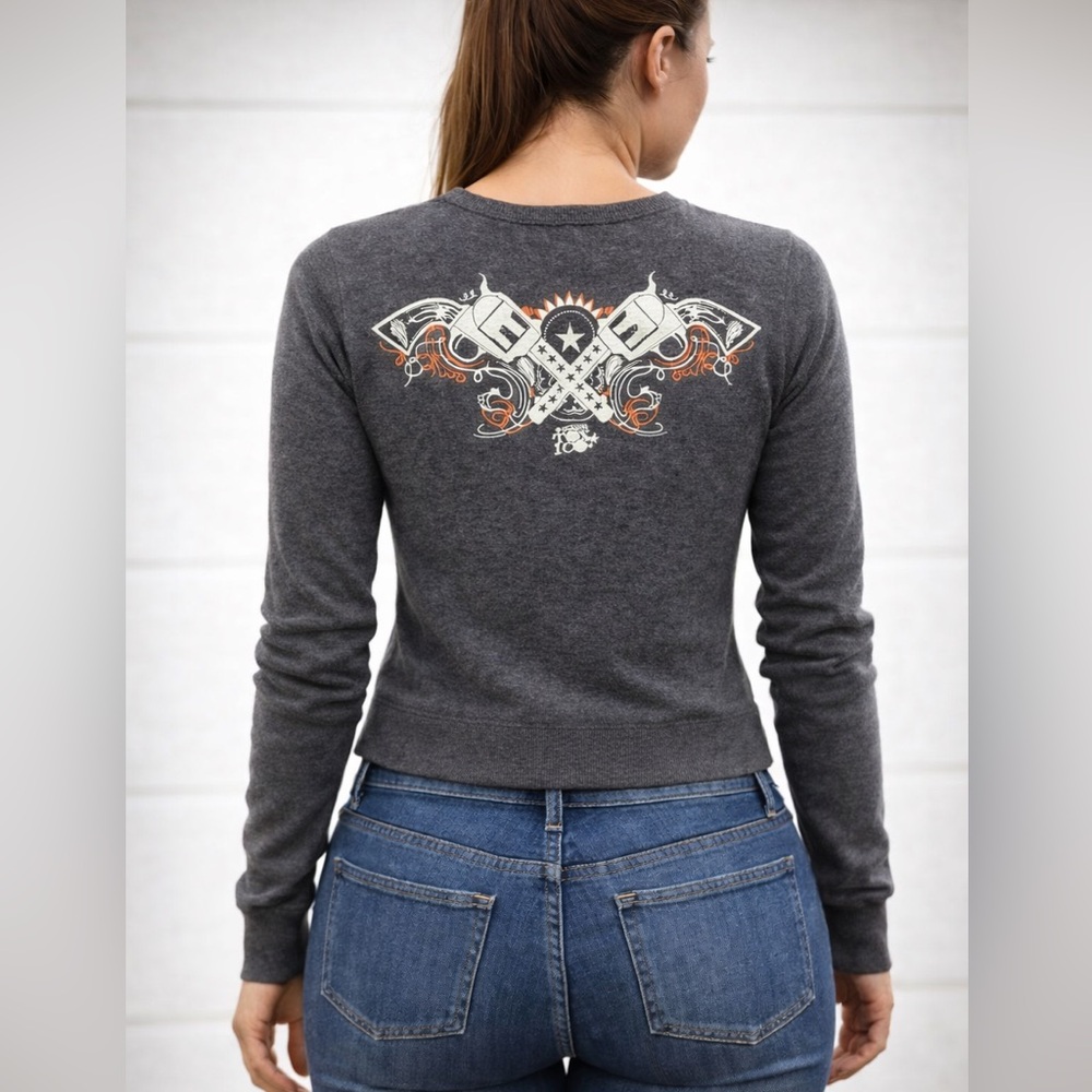 Hot Topic Y2K Pistol Cardigan Small Gray Rockabilly Punk Emo Edgy Girl NWT
